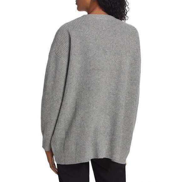 Jenni Kayne Women Cocoon Cardigan Gray Medium Solid V-Neck Button Cashmere Blend - Picture 2 of 8